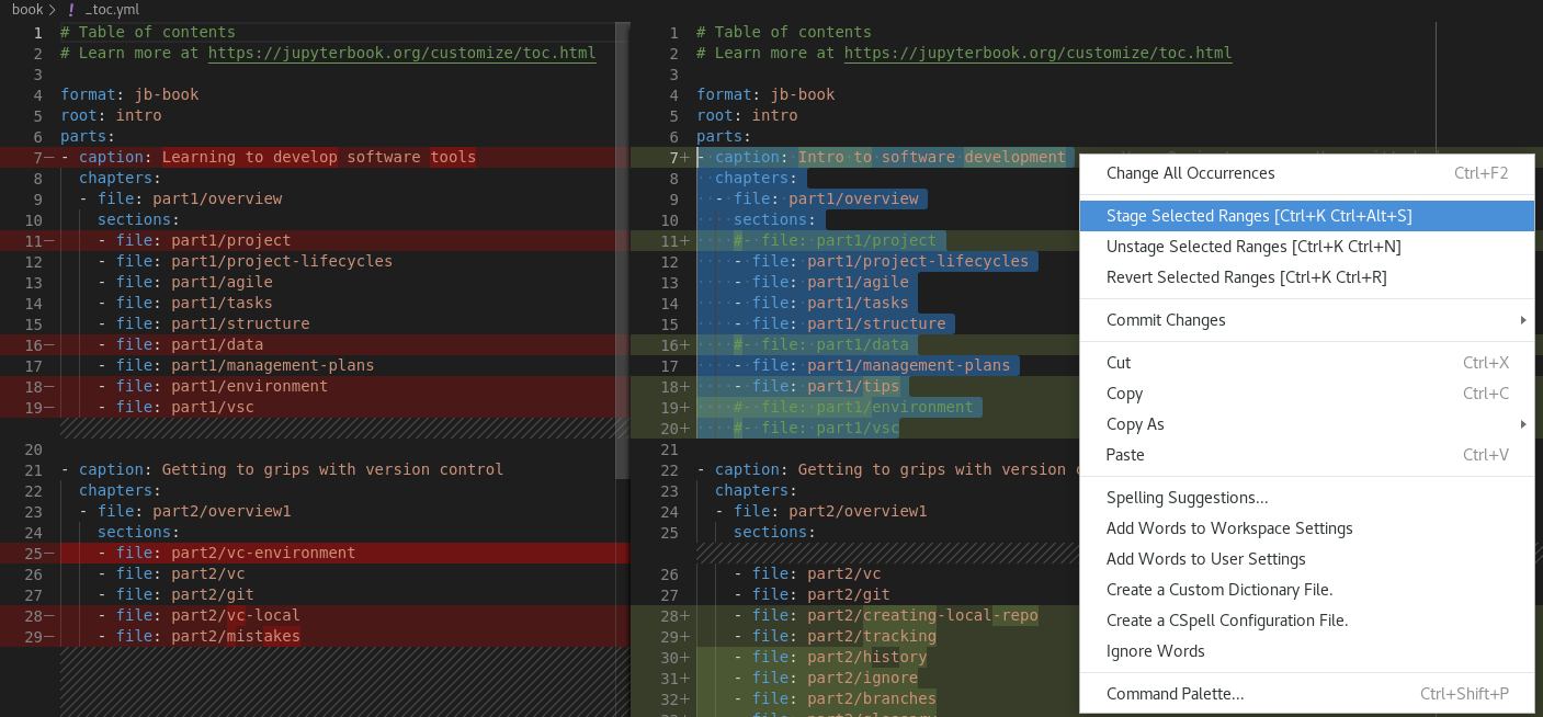 VSC: adding partial files to staging area